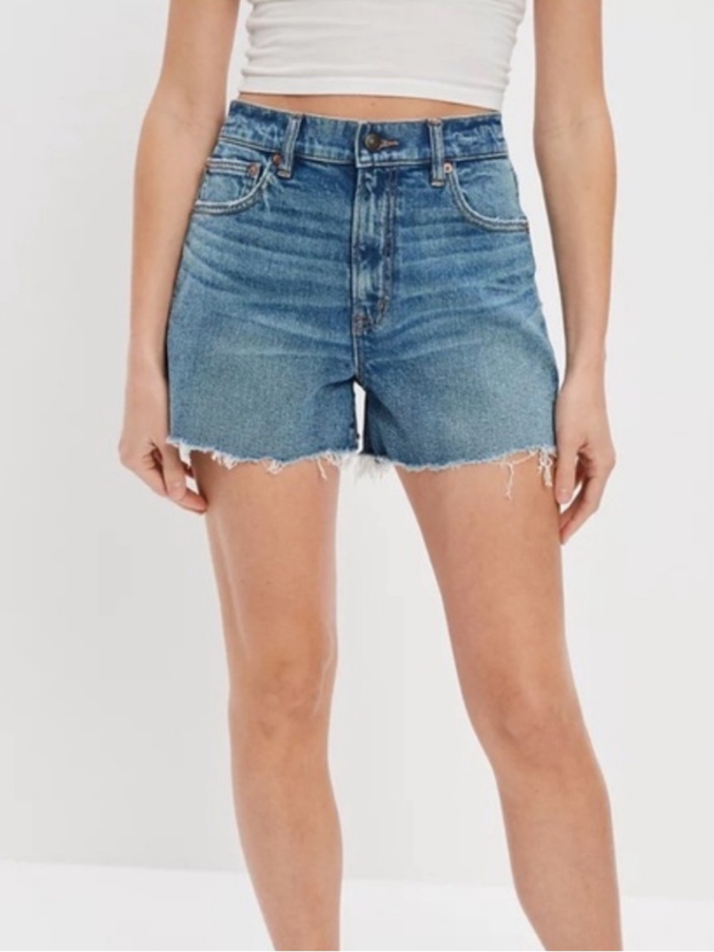 American Eagle Highest Rise 90s Boyfriend Shorts Distressed Denim - Light Blue